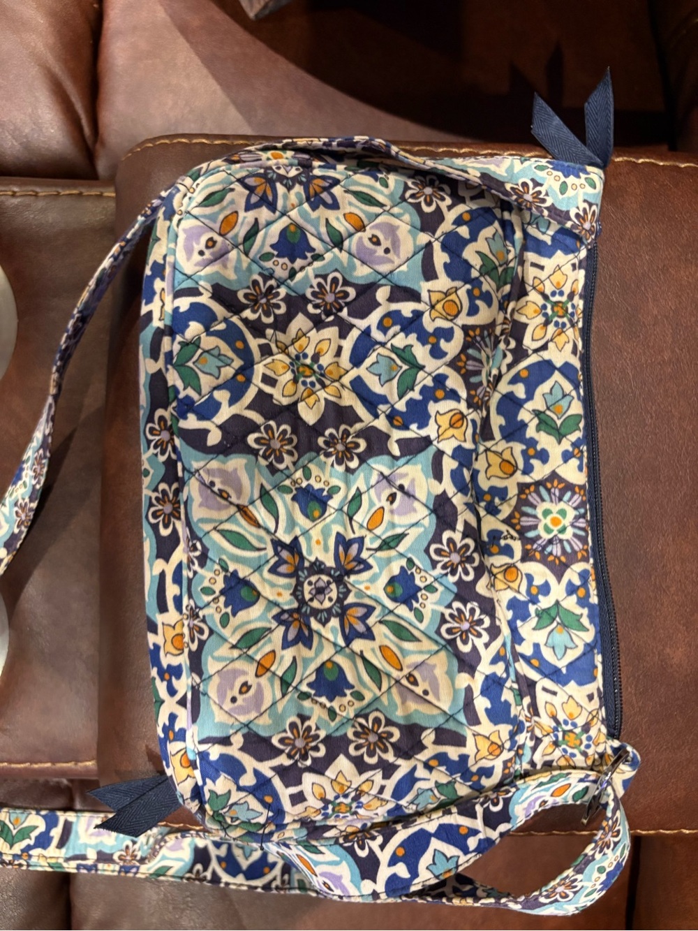 Vera Bradley Navy and Teal Floral Quilted Crossbody Bag - Picture 9 of 10